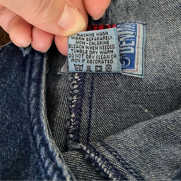 SunBelt Denim overalls Painted white daisies Front pockets Decorative buttons S - Picture 9 of 14